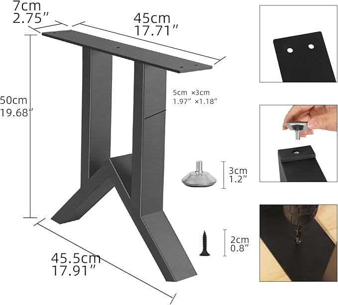 19 Inch Metal Table Legs, Heavy Duty Industrial Metal Coffee Table Desk Legs Set of 2 Mid Century Home DIY Projects Furniture Feets with Adjustment Feet Pads(Bear Up to 800lb)