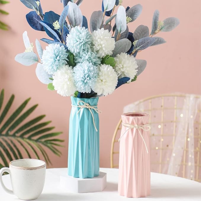 Ceramic Flower Vase Modern Home Decor Vases for Centerpieces Blue Minimalist Farmhouse 9.5" H x 3.9" W Cute Decorative Vases Flowers Tulip Pampas Grass Vase for Table Bathroom Shelf