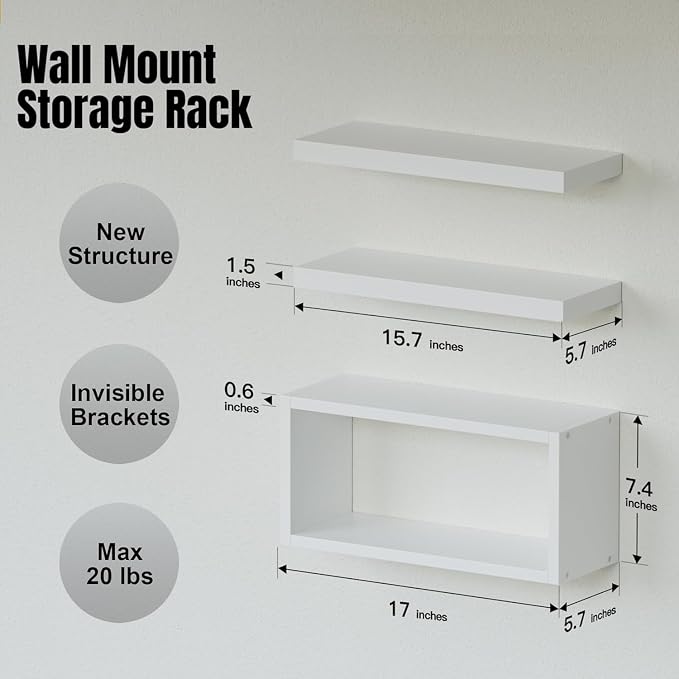 RICHER HOUSE White Floating Shelves Set of 3, Modern Bathroom Shelves Wall Mounted Shelves for Wall Decor, Over Toilet White Wall Shelves for Bathroom Bedroom, Living Room, Kitchen