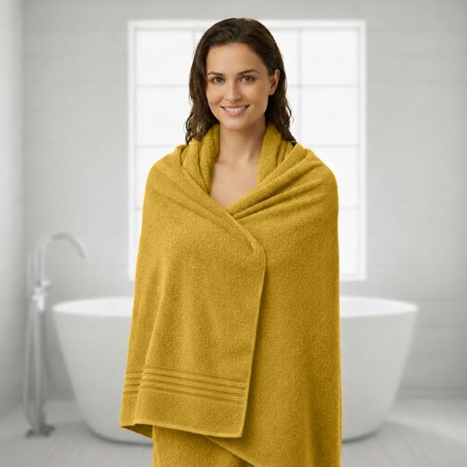 8 Piece Bath Towels for Bathroom - 100% Cotton, Soft Absorbent Bathroom Towels Set - 2 Extra Large Bath Towels, 2 Hand Towels & 4 Washcloths - Hotel Spa Thick Plush Towel, Mustard