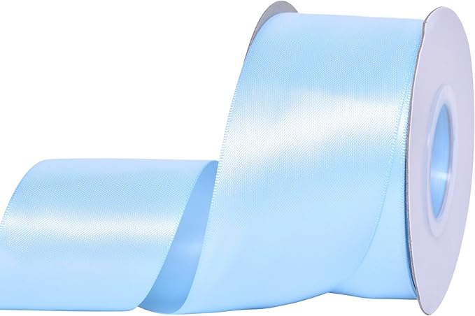 YAMA Light Blue Double Faced Satin Ribbon, 2 Inch 25 Yards, Great for Crafts Bows Flower Bouquet Wedding Home Decor Gift Wrapping