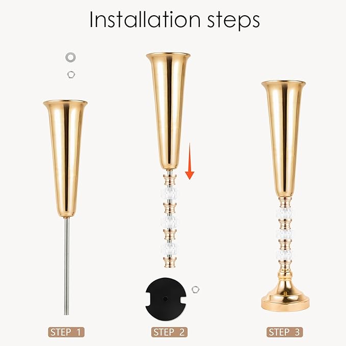 2 Pcs Tall Gold Vases for Centerpieces -22.6" Height Versatile Metal Tabletop Flower Stand, Wedding Decorations for Reception, Tall Flower Vase for Birthday, Weddings, Anniversary, Home Decor (2 Pcs)