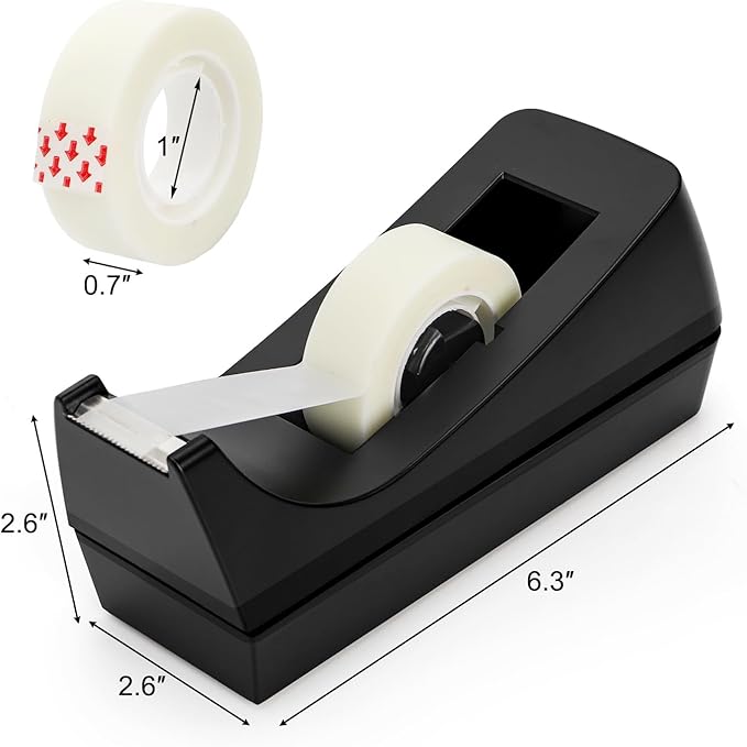 Suwimut 10 Pack Desktop Tape Dispenser, 1 Inch Core Tape Dispensers with 10 Rolls Invisible Tapes Refills, Non Skid Base Plastic Tapes Roll Dispenser Bulk for Desk Office Home School, 0.7 x 985 Inches