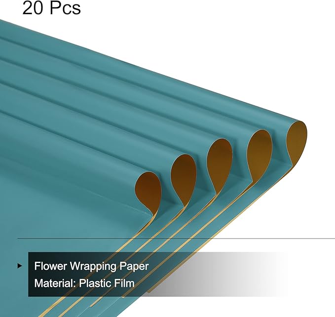 MECCANIXITY 20 Pcs Double Sided Color Flower Wrapping Paper Grey Blue+Gold 22.8"x22.8" Waterproof for Florist Bouquet Supplies, DIY Crafts, Gift Box Packaging