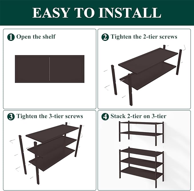 Smiry Bamboo Shoe Rack, 5 Tier Shoe Organizer for Entryway & Closet, Stackable Free Standing Storage Shelf for Shoes, Bags & Plants, Brown