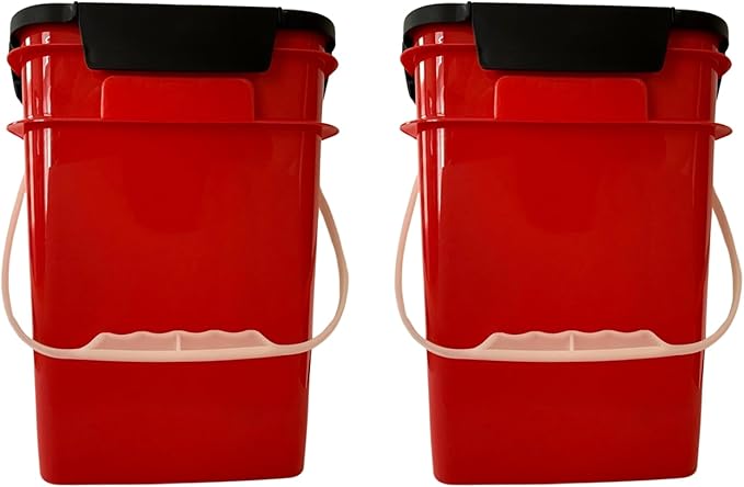 House Naturals 4 Gallon Square Food Grade Plastic Bucket with Lid, Made in USA (Pack of 2) BPA Free (Red)