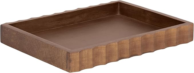 Kate and Laurel Lissi Decorative Rectangle Tray with Wavy Design; 16 x 12; Walnut Brown; Mid-Century Modern Scalloped Serving Tray for Coffee Table Ottoman; Dining Table; or Entryway Catch-All Tray