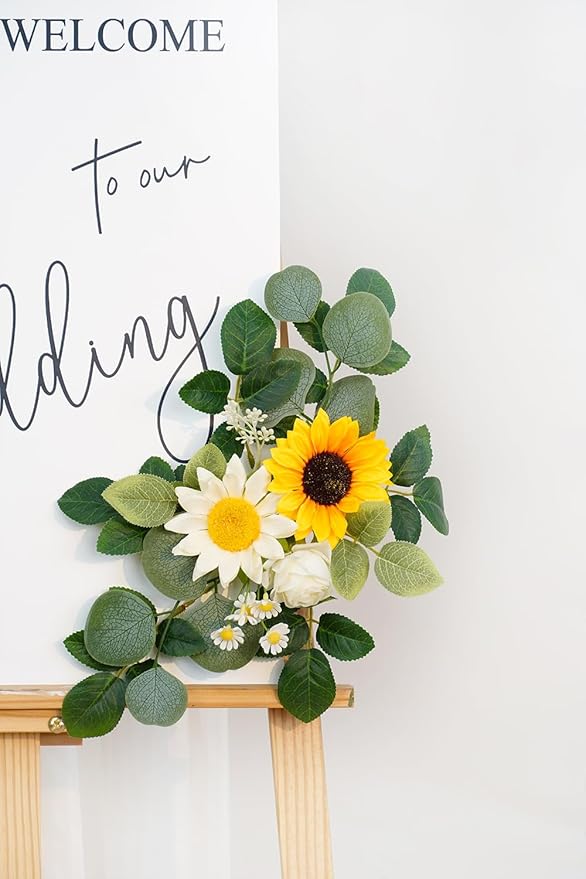 WEIERYUE(Pack of 2 Artificial Flowers Decorations,Artificial Arch Backdrop Garlandfor Ceremony Party Reception Entrance Welcome Easel Door Floral Decor Wall Home Entryway Outdoor(Sunflower)