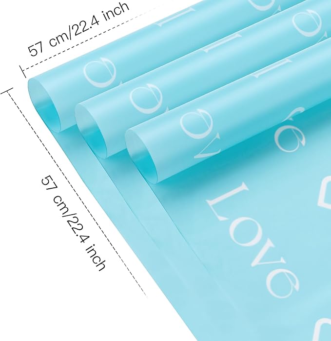 WRAPAHOLIC 20 Sheets Flower Wrapping Paper - 22.4 x 22.4 inch Blue Love with Heart Water-Resistant Floral Bouquet Wrapping Paper, Florist Supplies Packaging for Wedding Birthday Gift DIY