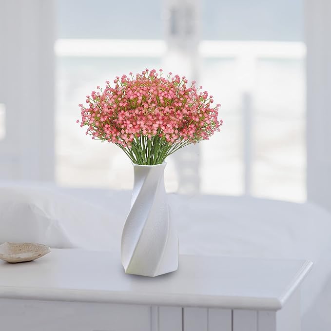 JIFTOK Babys Breath Artificial Flowers, 24 Pcs Fake Flowers Gypsophila Bouquet Fall Flowers Artificial for Decoration, Real Touch Silk Flower for Wedding Christmas DIY Party Home Garden Office (Red)