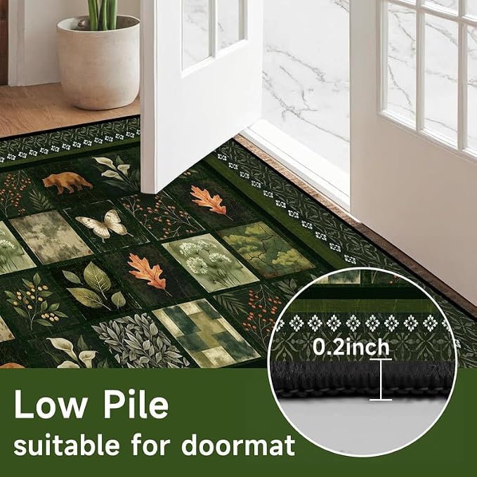 6'x9' Vintage Green Botanical Area Rug Non-Slip Washable Nature Patchwork Carpet Boho Floor Mat Rugs for Bedroom Living Room Nursery Kitchen Playroom Home Decor