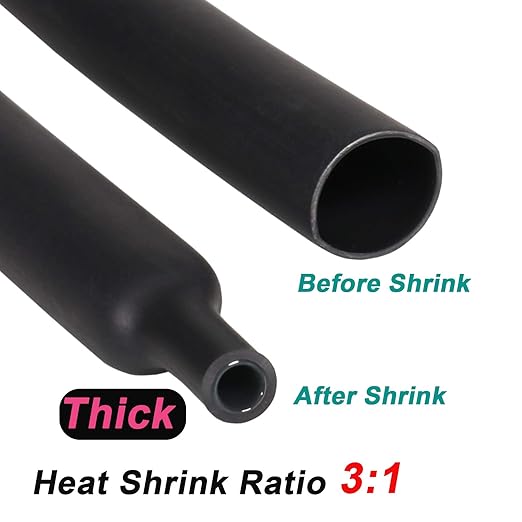 1/2 inch (Diameter) 3:1 Waterproof Heat Shrink Tubing Kit, Large Marine Dual Wall Adhesive Shrinkable Wire Wrap Tube, Insulation Sealing Wear-Resistant Cable Protector by YUKSY (4ft, Black)