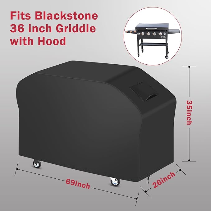 iCOVER 5482 Griddle Cover for Blackstone 36 inch Griddles with Hood, Waterproof Lightweight Polyester Barbecue Covers with Air Vent& Drawstring Flat Top Gas Grills Protection