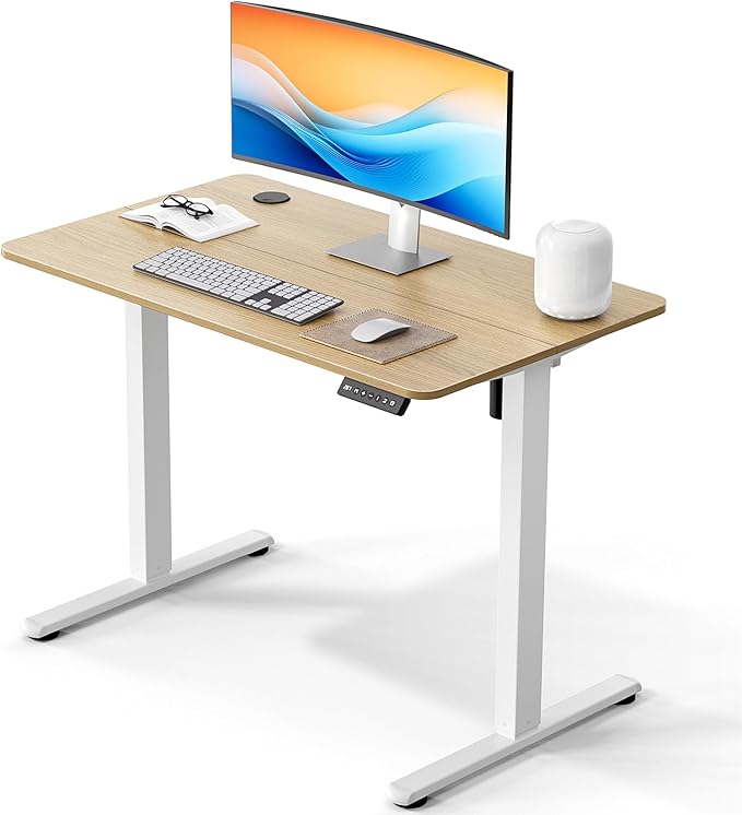 Electric Standing Desk 40 x 24 Inches, Height Adjustable Sit Stand Home Office Computer Desk with Memory Presets,Wood Color