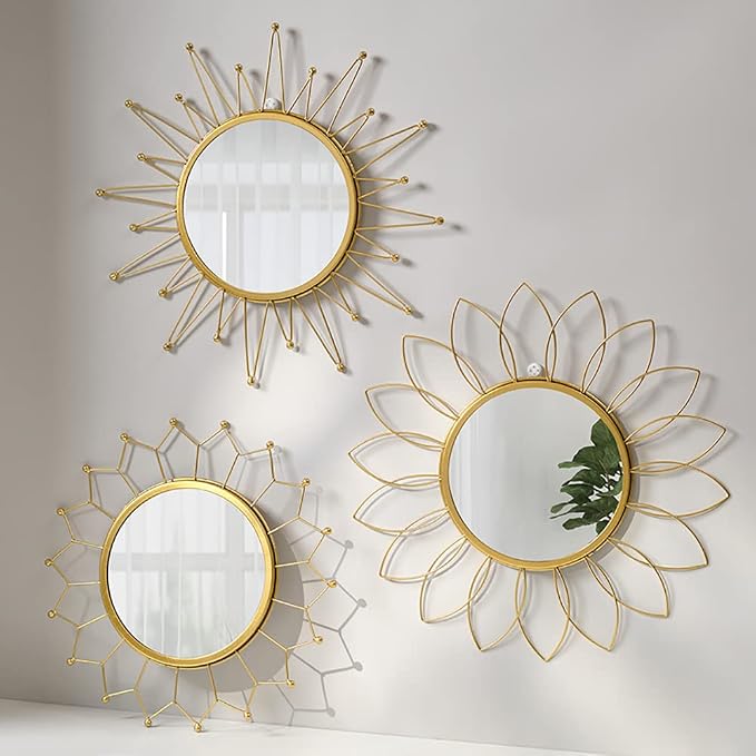 Gold Mirrors for Wall - Metal Sunburst Wall Mirror Room Decor & Home Decor, Boho Mirror Wall Decor Gifts for Women & Moms (Small, Sunshine)