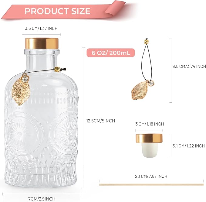 Glass Reed Diffusers Bottles for Home, Diffuser Bottles with 40PCS Reed Diffuser Sticks, Glass Bottle with Lids Apothecary Jar Flower Bud Vases, Set of 6