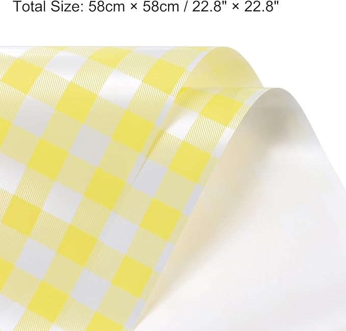 MECCANIXITY Flower Wrapping Paper Waterproof Floral Wrap Plaid Yellow Gift Packaging 22.8 x 22.8 Inch Used for DIY Crafts Bouquet Packaging 10 Pcs