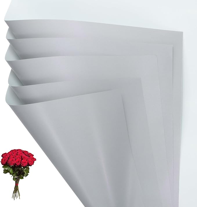 PATIKIL Flower Gift Wrapping Paper, 20 Sheets Double Sided Waterproof Bouquet Paper Wrap Florist Packaging Floral Papers for Wedding DIY Craft Valentine Mother's Day, Grey