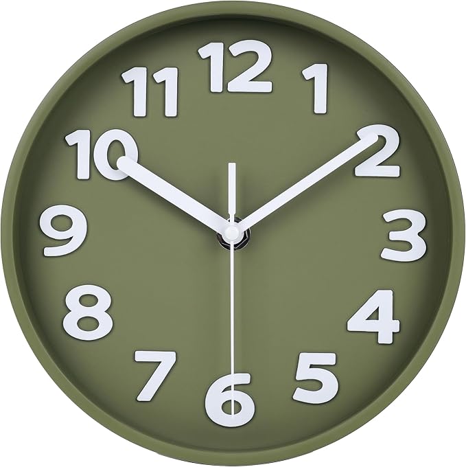 45MinST 8-Inch Green Modern Wall Clock – Silent Non-Ticking, 3D Large Numbers, Accurate Timekeeping | Decorative Wall & Desk Clock with Stand for Living Room, Bedroom, Kitchen, or Office