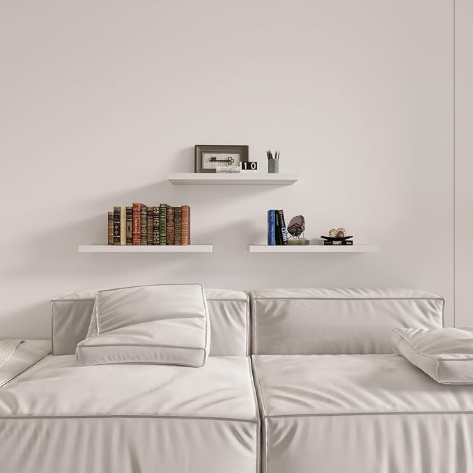 SAUMONIERES Floating Wall Shelves for Bedroom Bathroom Wall Mounted Solid Wood Shelf 24 Inch Set of 3, White