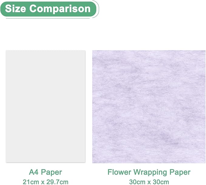 M METERXITY 152-Sheet Korean Cotton Wrapping Flower Paper, 11.8 Inch/ 30cm Waterproof Floral Wrapping Cotton Paper for Bouquets/Gift Packaging [Light Purple]
