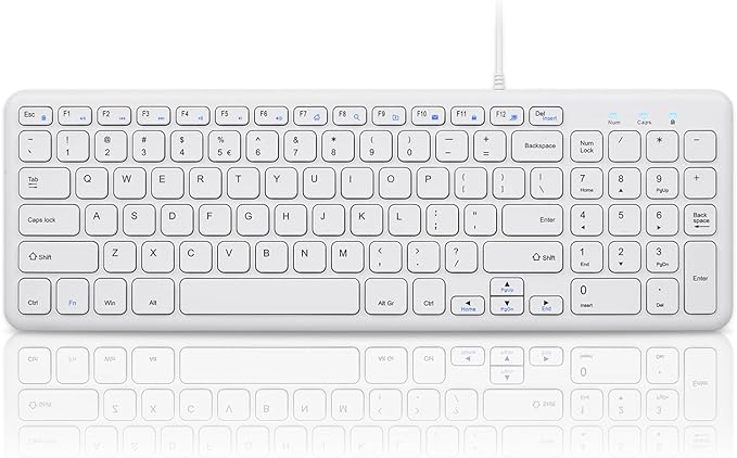Perixx PERIBOARD-213W Wired Quiet USB Scissor Keyboard - 14.45x4.76x0.70 Inches - Compact Design with Number Pad - White - US English (PERIBOARD-213US)