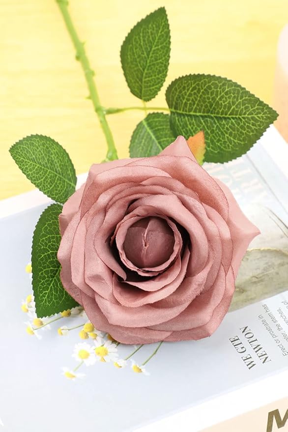 Artificial Rose Flower 12Pcs Dusty Rose Rose Fake Rose Silk Rose Real Looking Fake Flowers with Stems for DIY Wedding Bouquets Tables Centerpieces Floral Arrangements Festival Decoration