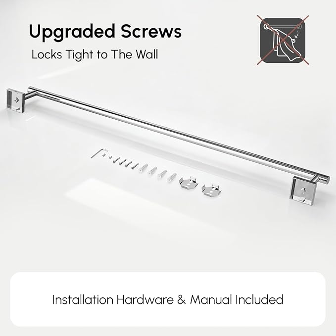 USHOWER Polished Chrome Bath Towel Bar, 30 Inch Towel Racks for Bathroom Wall Mounted, 304 Stainless Steel Towel Holder with Square Base, Modern Home Decor (Total Length 32 Inch)