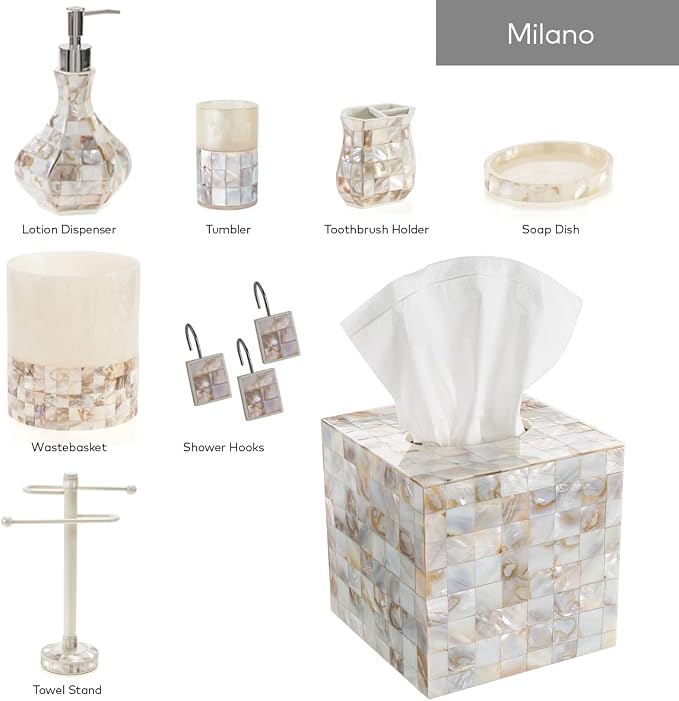 Milano Toothbrush Cup - Electric Toothbrush Holder for Bathroom fits Toothbrushes and Toothpaste - Bathroom Tumbler Cup Finished with Beautiful Mother of Pearl Shells