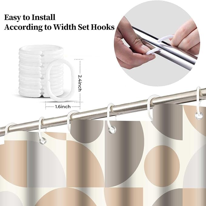 Vintage Beige and Grey Mid Century Modern Shower Curtain Boho Abstract Geometric Art Shower Curtains for Bathroom Decor 72x72 Inch Colorful Unique Pattern Washable Fabric Bathroom Set with 12 Hooks