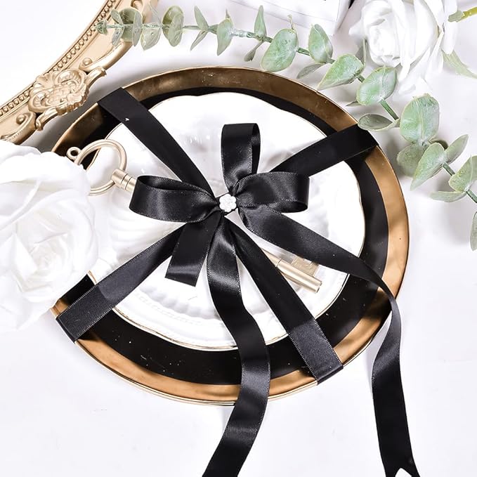 YAMA Black Double Face Satin Ribbon 5/8" 25 Yards Black Ribbon for Gift Package Wrapping,Floral Design,Hair Bow Clip Making,Crafting,Sewing,Wedding Decor