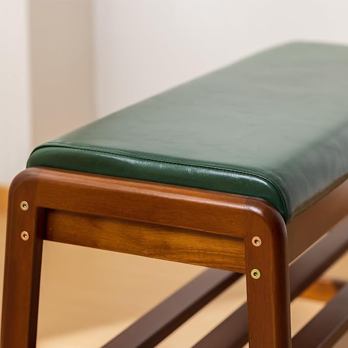 SOBIBO Solid Wood Shoe Bench, 2-Tier Entryway Bench with Cushion and Flip-Open Storage Box, Mid-Century Modern Shoe Bench Rack for Hallway, Mudroom(Green, 21.65'')