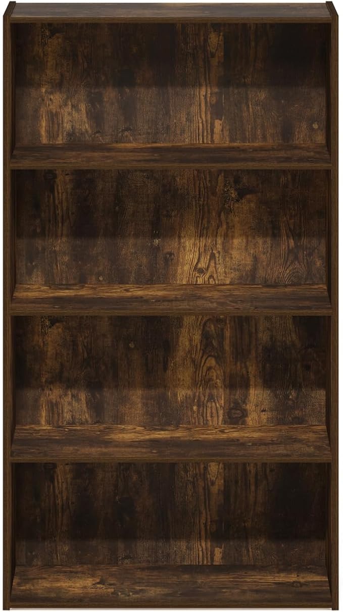 Furinno PASIR Book Shelf, 4-Tier Bookshelf, Bookcase with Open Shelf, 9.4 x 23.6 x 41.7, for Living Room, Bedroom, Home Office, Amber Pine