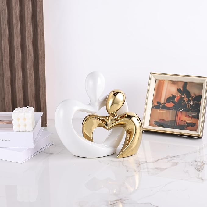 Gold Home Decor,Couple Statue Decor,Tv Stand Decor Living Room Decor Table ,Abstract Art Ceramic Statue and Sculpture,White Statues for Decor Couple Sculpture, Unusual Home Decor (White Gold)