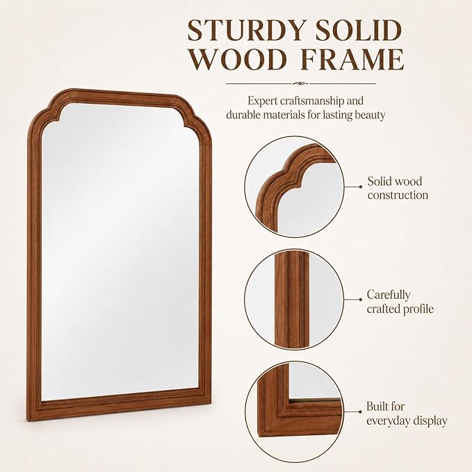 20x30 Inch Asymmetrical Wall Mirror Wood,Rustic Irregular Shaped Vanity Mirror for Bathroom,Bedroom, Living Room, Entryway, Fireplace,Wall Decor,Solid Wooden Frame (Yellowish-Brown, 20" x 30")