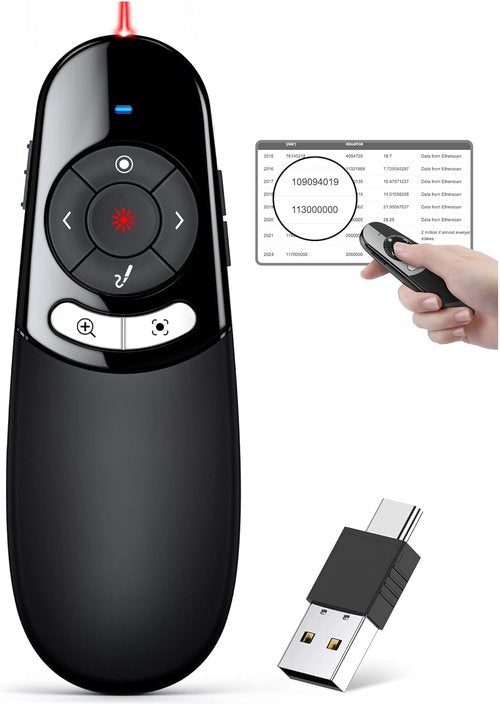 Skiennix 2-in-1 USB Type C Spotlight Clicker - Advanced Wireless Presenter for PowerPoint, LED & LCD