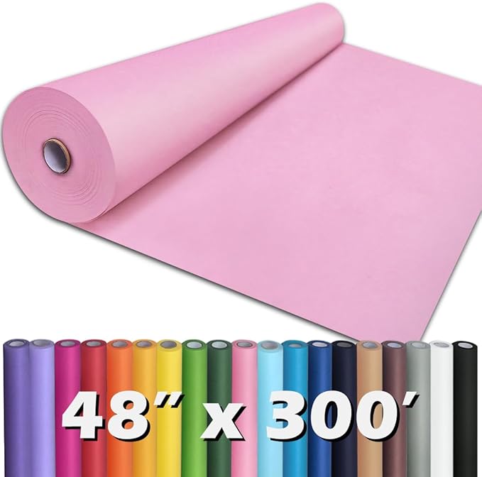 PerkHomy Light Pink Kraft Paper Roll 48" x 3,600" (300') for Gift Wrapping Bouquet Flower Art Painting Craft Writing Packaging Shipping 80GSM 55LB (Light Pink, 48" x 300')