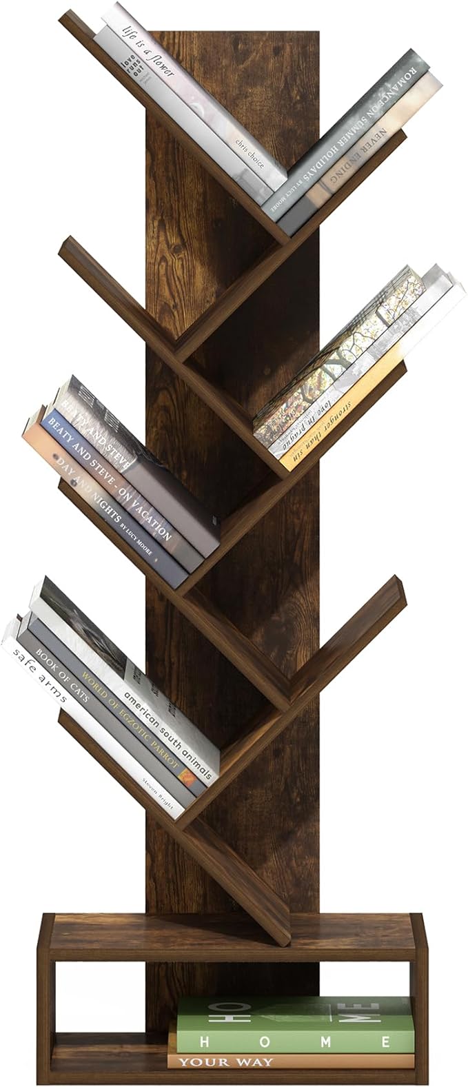 Furinno Tree Book Shelf, 7-Tier Bookshelf, Tree Bookcase with Bottom Shelf, 8.4 x 16.9 x 46.2, for Living Room, Bedroom, Home Office, Amber Pine