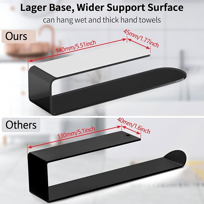 Adhesive Towel Holder, Self Adhesive Hand Towel Racks for Bathroom Wall Mounted, 8 Inch Square Hand Towel Bar Stick on Wall for Kitchen Cabinet RV, Black