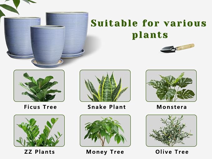 Ceramic Planter - Modern Round 12 Inch Pots for Plants with Drainage Hole and Plant Saucer for Flower Indoor, Garden Room Home Office House Decor, House Warming Gifts, Blue-Purple