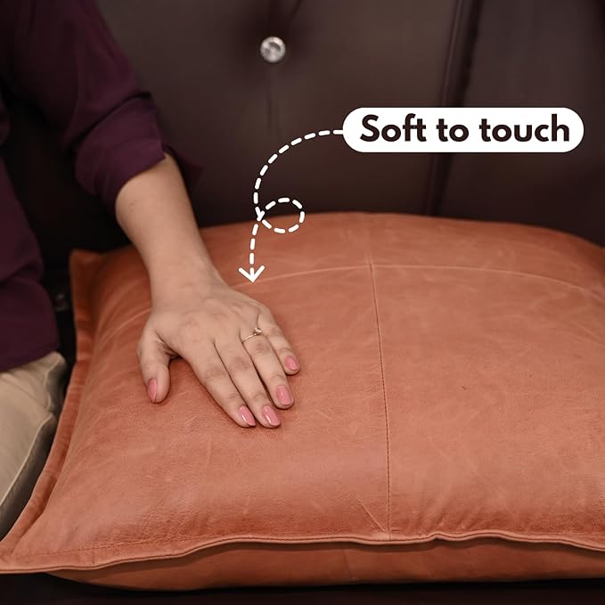 D DOLLY LAMB Lambskin Leather Pillow Cover - Sofa Cushion Case - Decorative Throw Covers for Living Room & Bedroom, 20x20 Inches - Orange Crunch Box Pack of 2