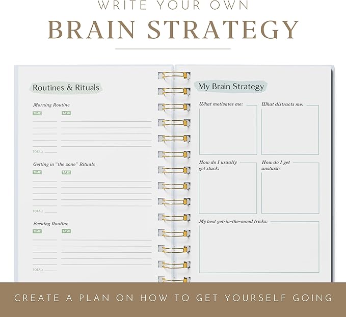 The ADHD Planner - Undated Daily Weekly Schedule Organizer Journal for Disorganized People - Habit Tracker Record Emotions & Mood - Academic Goals - Structure & Focus for Adults Brains (Spiral)
