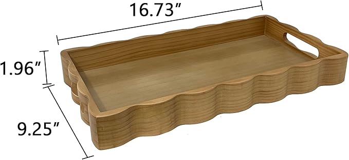 Pine Wood Decorative Tray with Handle, Light Brown | Rectangular, Wooden Serving Tray, For Breakfast in Bed, Coffee Table & Dining Table Use, Living Room & Bedroom Decor