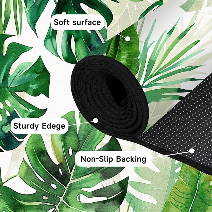 4'x6' Tropical Palm Leaf Rug Monstera Banana Leaves Floor Mat for Bedroom Living Room Nursery Playroom Classroom Home Decor Washable Low Pile Green Botanical Area Rug