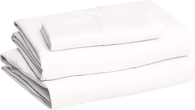Amazon Basics Lightweight Super Soft Wrinkle Free Breathable Easy Care Microfiber 3 Piece Bed Sheet Set with 14-Inch Deep Pockets, Twin XL, Cream, Solid