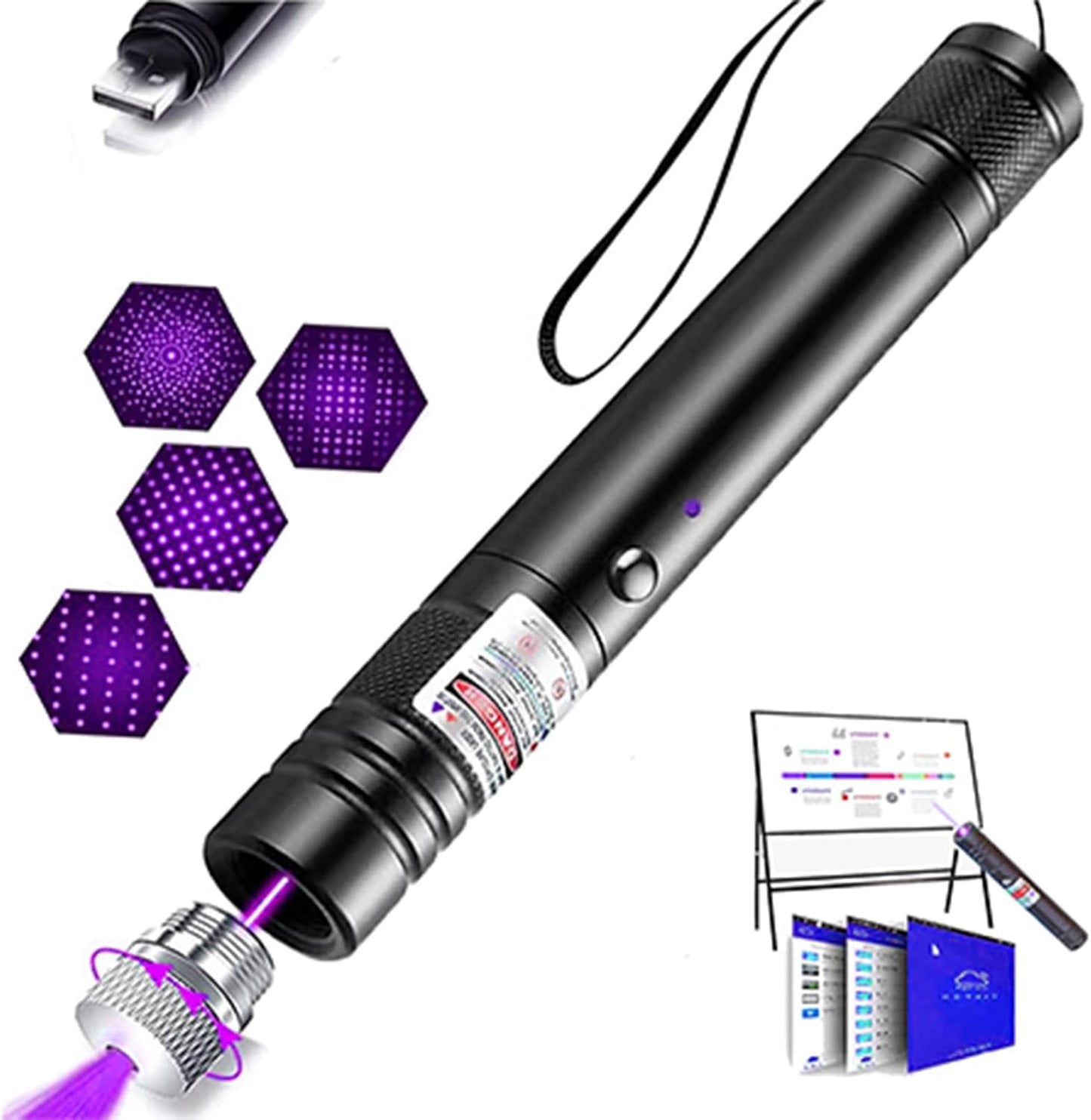 Skiennix High Power Purple Laser Pointer - USB Rechargeable for TV/LED/LCD Demonstrations & Outdoor Use