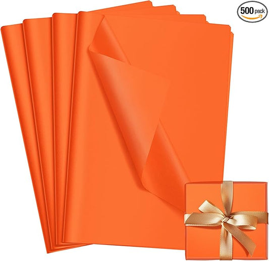 Qilery 500 Sheets Orange Tissue Paper Bulk for Gift Bags 15 x 20 Inch Acid Free Packaging Wrapping Decoupage Paper Sheets for Christmas Party Decoration DIY Craft, Bouquet, Wedding