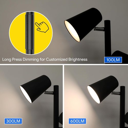 Energetic Dimmable Floor Lamp - Modern LED Tree Design with 5 Color Temperatures | Adjustable Heads for Bedroom & Living Room - Black