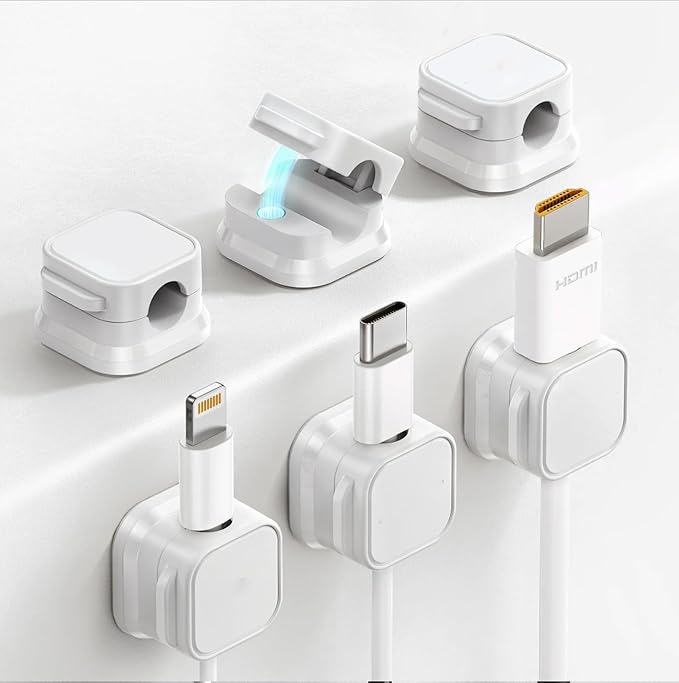 Generic 6 Pack Magnetic Cord Holder, Adhesive Wire Organizer, Under Desk Cable Clip Management, Cord Keeper Organizer for Office Home Desk Wall Nightstand (White)