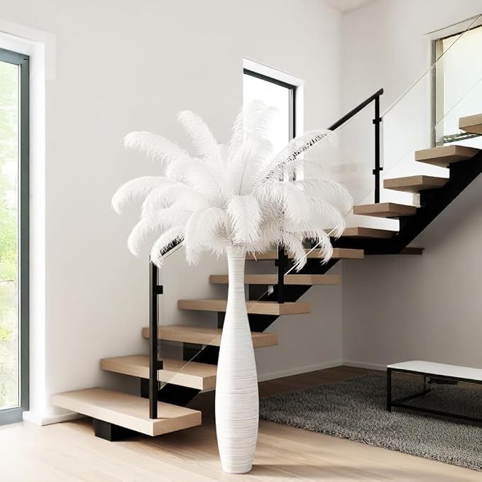 Tall Floor Vase, Large Resin Vase for Rustic Home Decor Modern Farmhouse, Sturdy, Luxury, Textured, Vessel for Decorative Branches Dried Flowers, 27.5 inches Vases for Decor, White